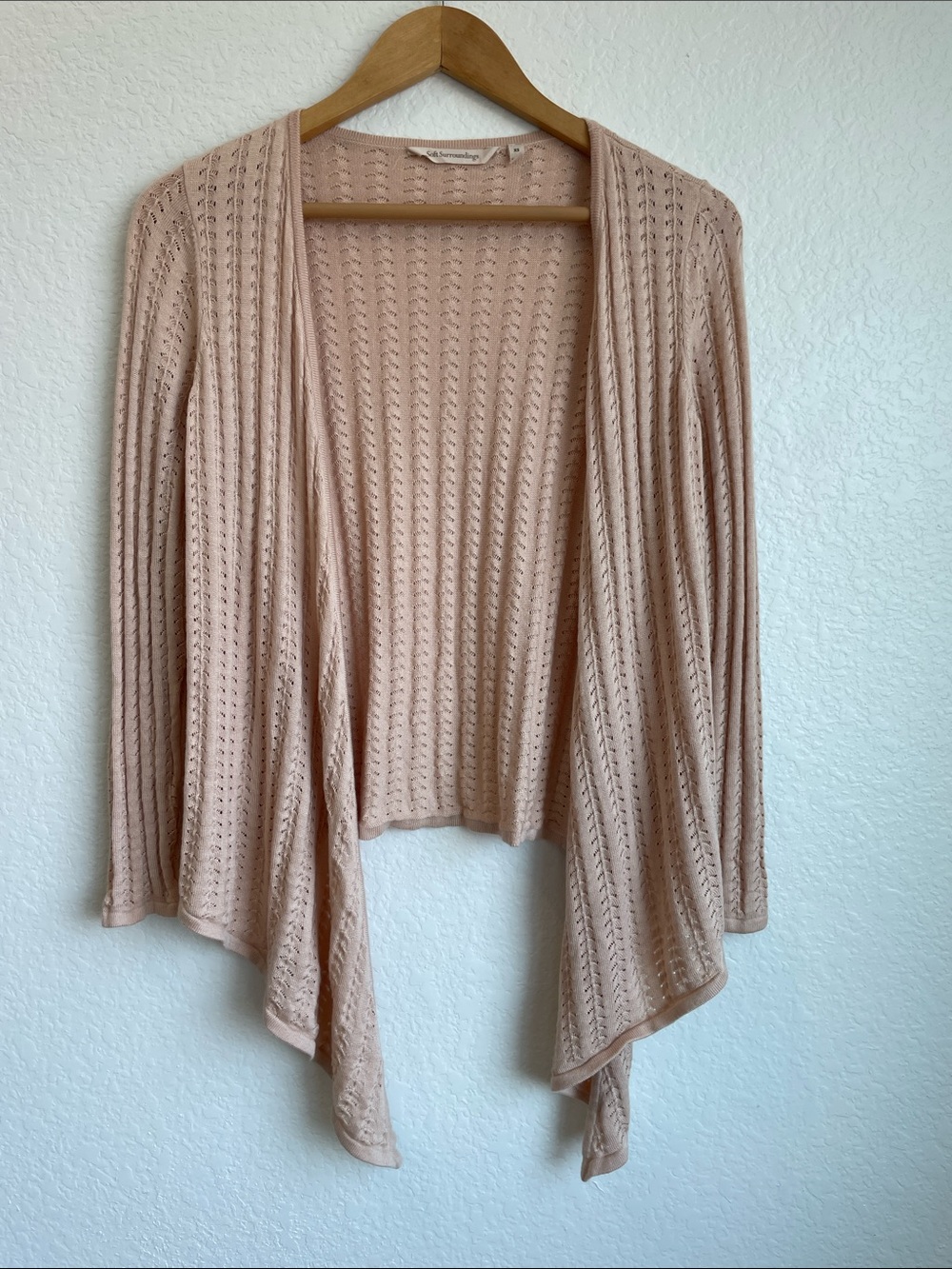 Soft Surroundings Dusty Pink Tie-Front Open-Knit Cardigan - Picture 4 of 10